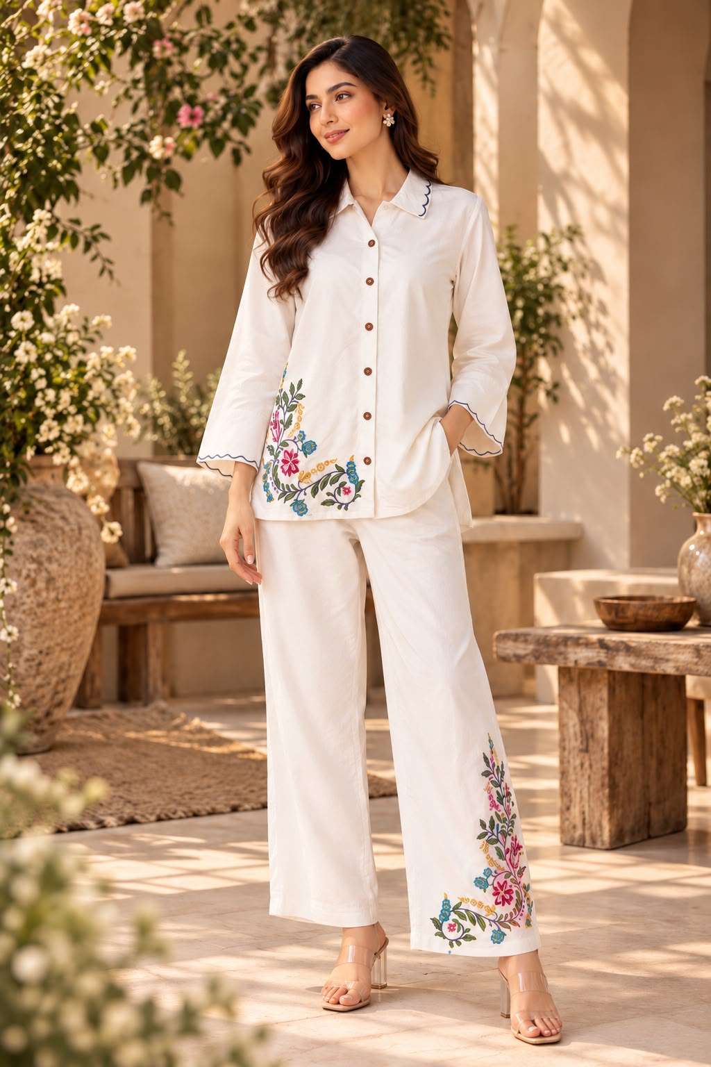 044 BOUTIQUE PREMIUM COTTON WHITE CORD SET FOR RICH PARTY WEAR WHOLESALER SURAT